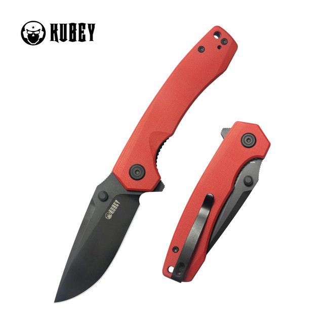Kubey Leaf Front Flipper Folding Knife Red G10 Handle AUS-10 Drop