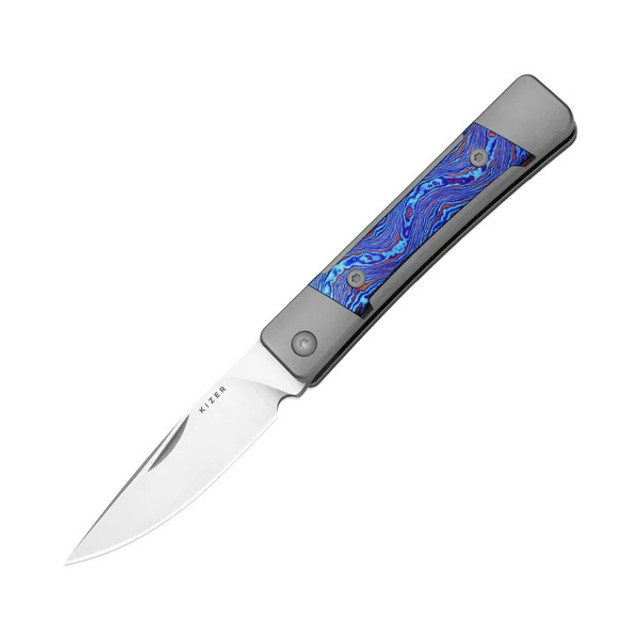 Kizer Trestle Folding Knife Silver/Pearl Titanium Carbon Fiber