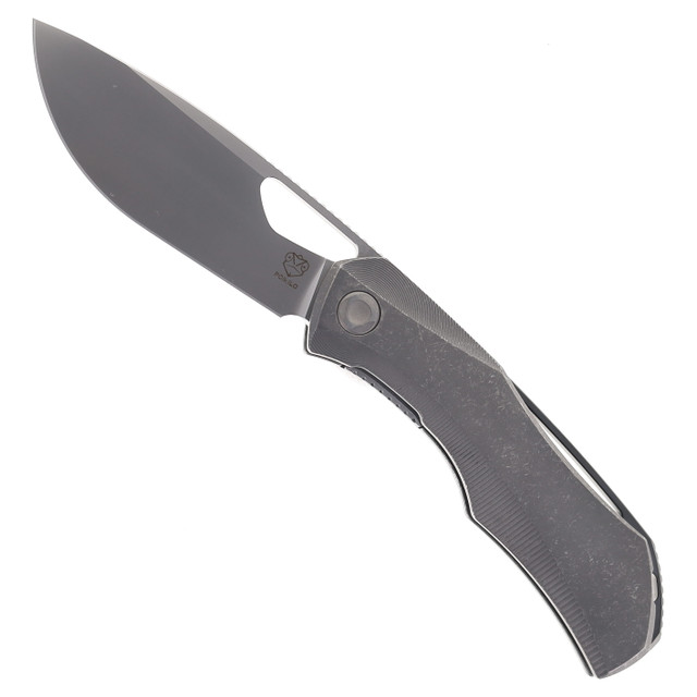 Poikilo Folding Knife Grey Titanium Handle M398 Plain Edge