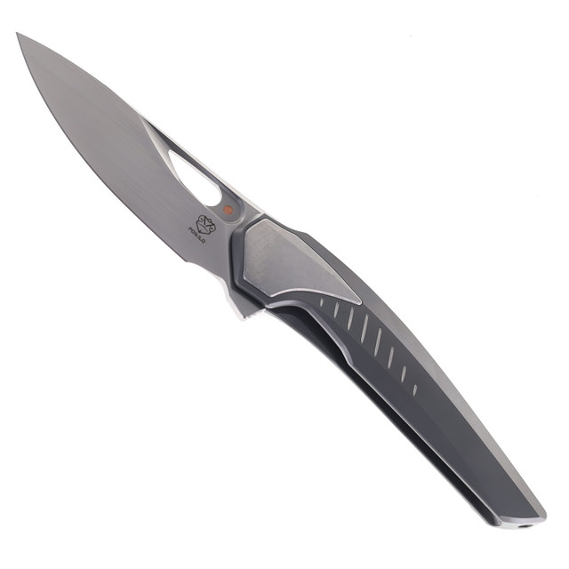 Poikilo Folding Knife Grey Titanium Handle M398 Plain Edge