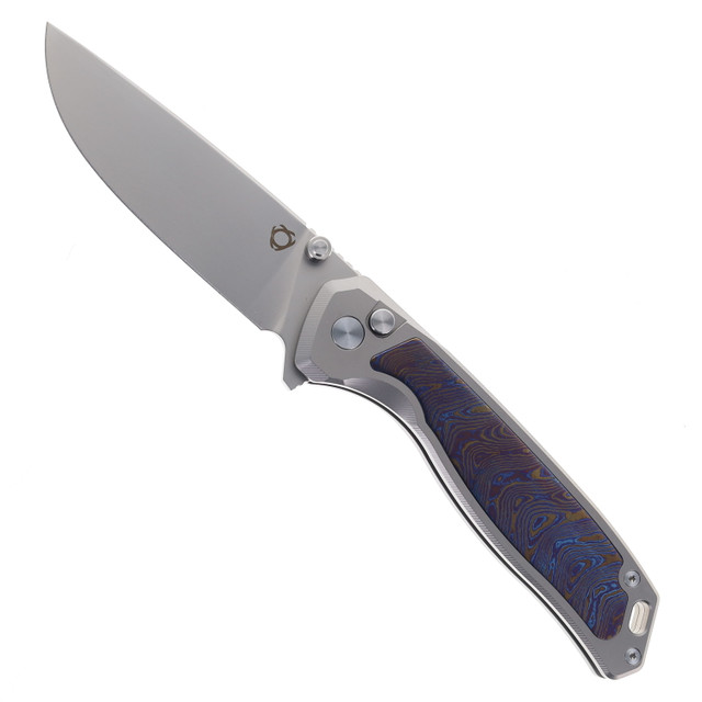 SixLeaf Folding Knife Titanium Timascus Handle Damascus Plain Edge