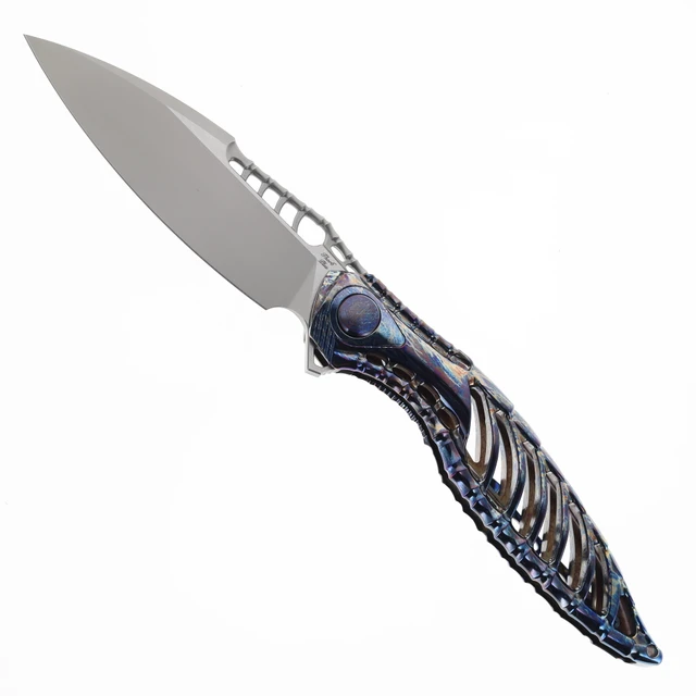 Rike Viper 3-P Folding Knife Gray Titanium Handle M398 Plain Edge
