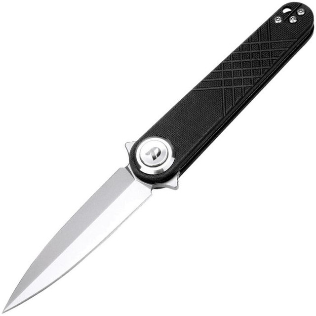 Dreamtech Button Lock Folding Knife Blue G10 Handle 14C28N Dagger