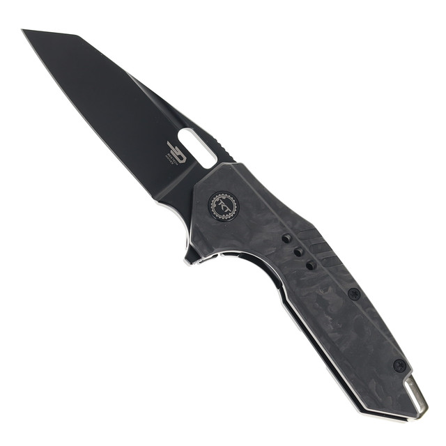 その他 momo Bestech Blind Fury Folding Knife Black Titanium/Red Marble Handle
