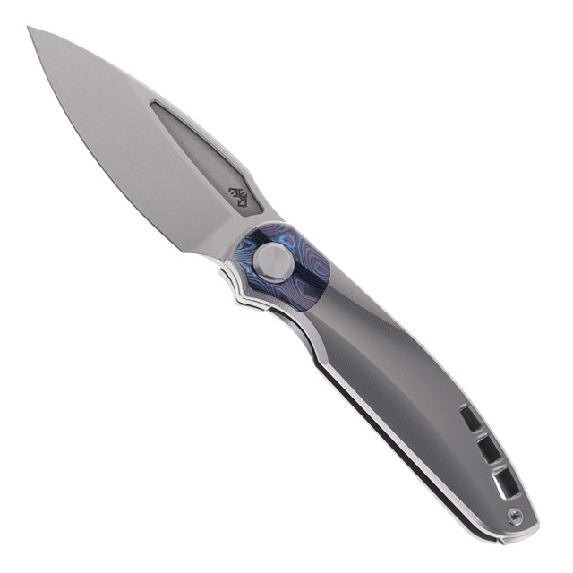 t.ux2 TwoSun Folding Knife Zirconium Damascus Handle M390 Plain Edge