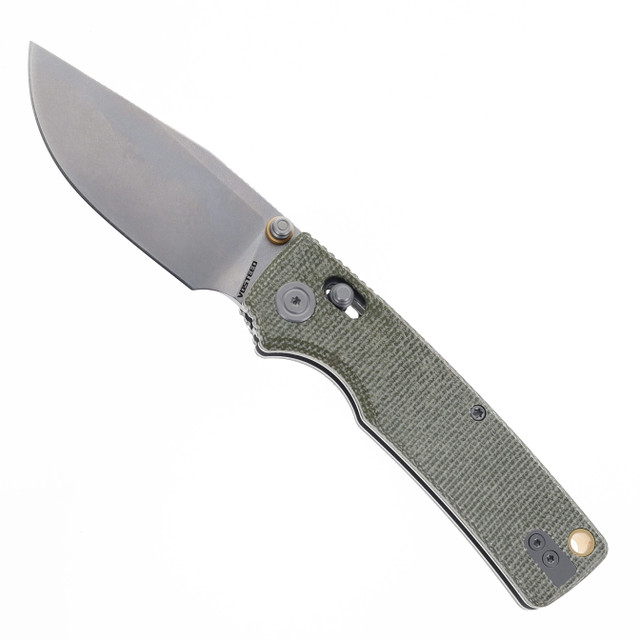 Kizer Pioneer Folding Knife Green Micarta Handle Gray Stonewashed