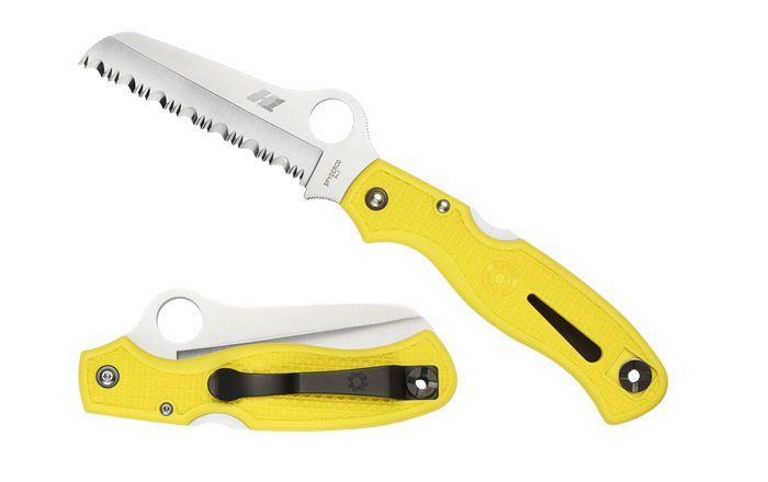 Spyderco Atlantic Salt Serrated Edge Folding Knife H-2 Yellow FRN Handle C89SYL