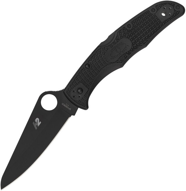 Spyderco Pacific Salt 2 Back Lock Knife Black FRN Handle H2 Black Plain Edge C91PBBK2