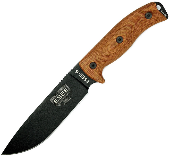 ESEE Model 6 Fixed Blade Knife Brown Micarta Handle Plain Black Blade 6PB011
