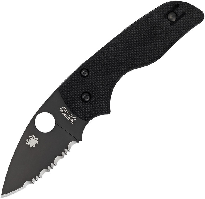 Spyderco Lil Native Knife Black G10 Handle Blk Serrated CPM S30V Edge C230GSBBK
