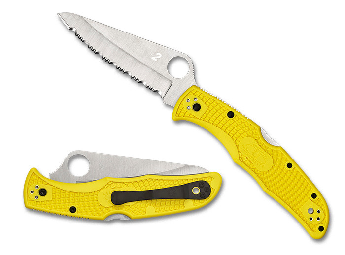 Spyderco Pacific Salt 2 Back Lock Knife Yellow FRN Handle H2 Serrated Blade C91SYL2