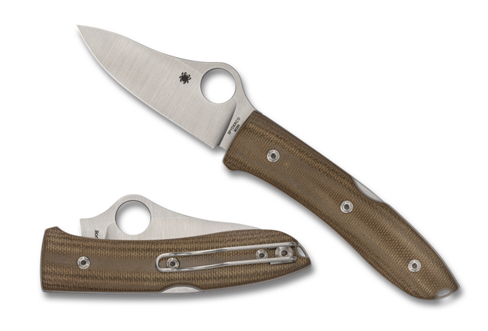 Spyderco Spyopera Folding Knife Brown Canvas Micarta Handle Plain M390 Blade C255CMP