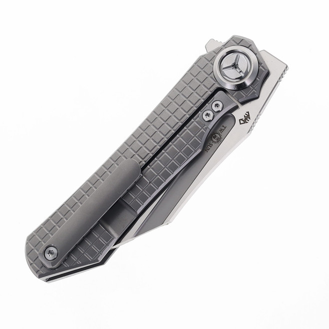 Two Sun Folding Knife Titanium Handle M390 Plain Edge Satin Finish