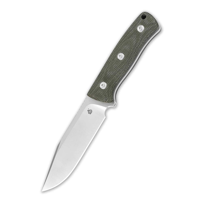 QSP Bison Fixed Blade Knife Green Linen Micarta Handle D2 Clip Point Plain Edge QS134-C