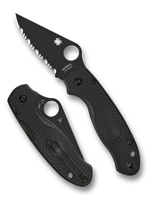 Spyderco Paramilitary 3 Folding Knife Black FRN Handle BD1N Full Serrated Edge C223SBBK