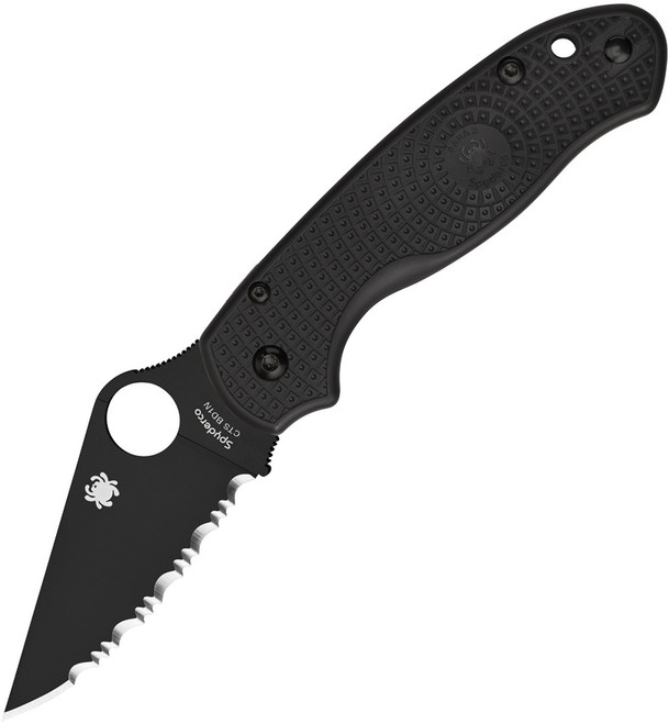 Spyderco Para 3 Folding Knife Black Bi-Directional Texture FRN Handle CTS-BD1 Serrated Edge C223SBBK