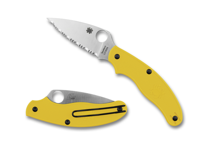 Spyderco UK Penknife Folding Knife Yellow FRN Handle LC200N Serrated Edge SC94SYL