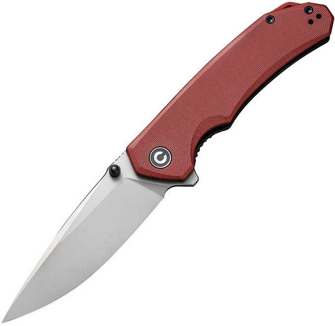 Civivi Brazen Folding Knife Burgundy G10 Handle 14C28N Drop Point Plain Edge Stonewash Finish C2102B
