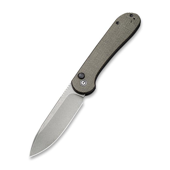 Civivi Button Lock Elementum Folding Knife Dark Green Micarta Handle 14C28N Plain Edge Gray Stonewash Finish C2103C
