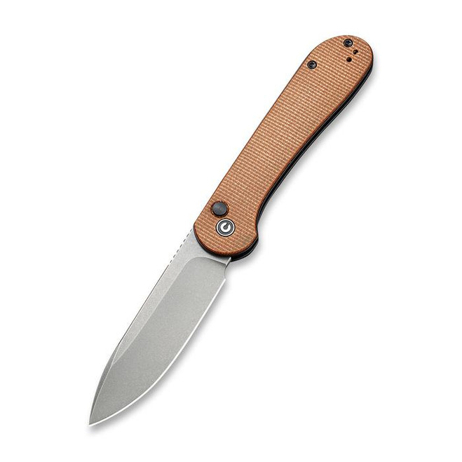 Civivi Button Lock Elementum Folding Knife Brown Micarta Handle 14C28N Plain Edge Gray Stonewash Finish C2103D