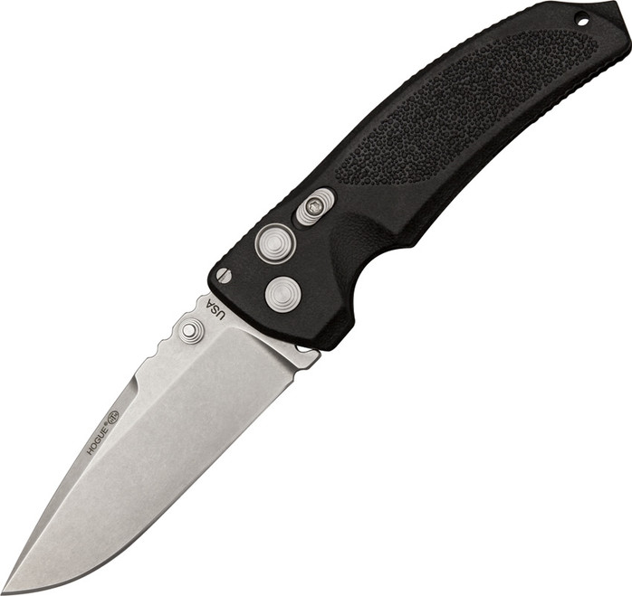 Hogue EX-03 Button Lock Folding Knife Black Glass Filled Polymer Handle 154CM Plain Edge 34370