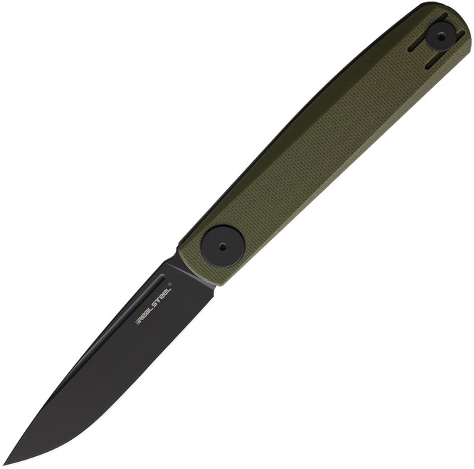 Real Steel Compact Folding Knife OD Green G10 Handle VG-10 Plain Edge Black Finish RS7866