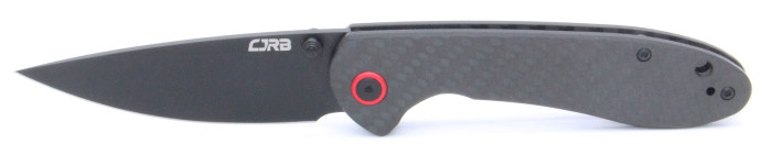 CJRB Feldspar Folding Knife Black Carbon Fiber Handle AR-RPM9 Drop Point Black Plain Blade CJ1912-BCF