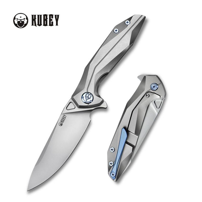 Kubey Nova Folding Knife Titanium Handle 14C28N Plain Edge Sandblast Finish  KB235F