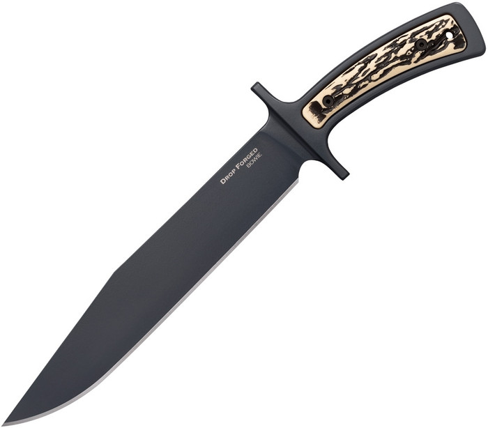 Cold Steel Bowie Drop Forged Fixed Blade Knife Black Faux Stag Handle 52100 Black Plain Blade 36MK