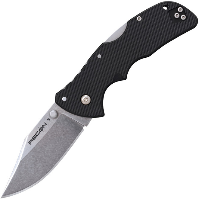 Cold Steel Mini Recon 1 Folding Knife Black GRN Handle AUS10-A Plain Edge Stonewash Fnish 27BAC