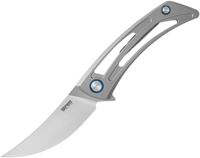 SRM Unicorn Folding Knife Gray Titanium Handle 154CM Plain Edge Bead Blast Finish 7415-TZ