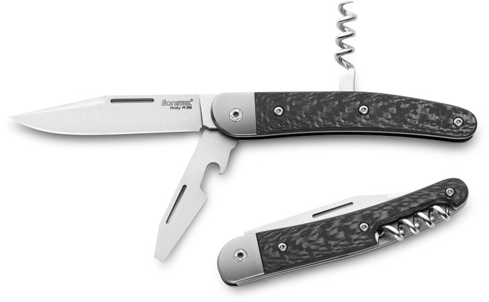 LionSteel Jack Folding Knife Black Carbon Fiber Handle M390 Clip/Screwdriver/Corkscrew JK3CF