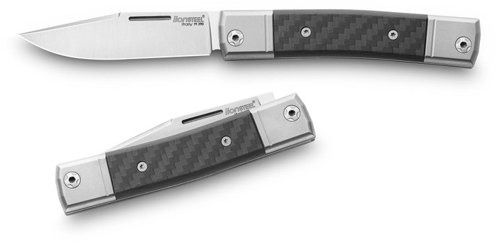 LionSteel  Bestman Folding Knife Black Carbon Fiber Handle M390 Clip Plain Edge BM1 CF
