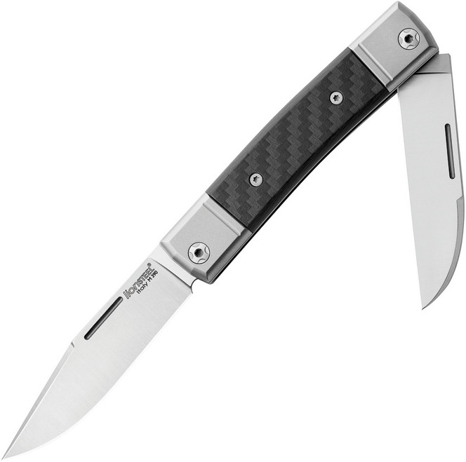 LionSteel Bestman Folding Knife Black Carbon Fiber Handle M390 Clip/Wharncliffe Plain Edge BM13 CF