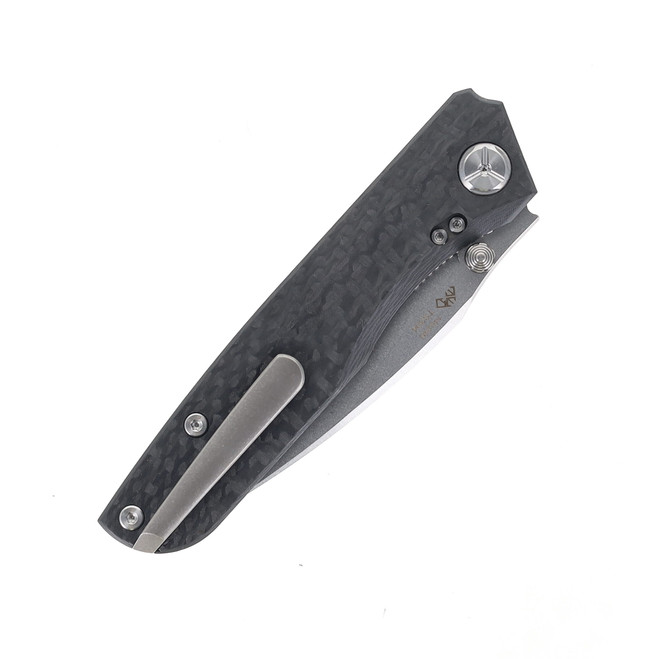 Two Sun Folding Knife Black Carbon Fiber Handle 14C28N Plain Edge