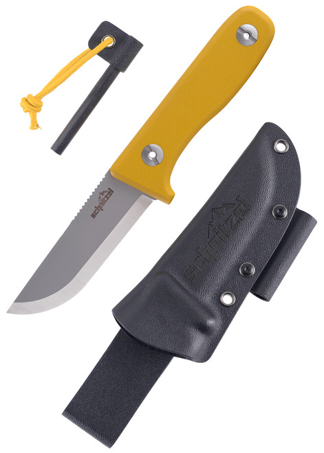 Schnitzel DU Fixed Blade Knife Yellow G10 Handle 14C28N Plain Edge SNL-02Y