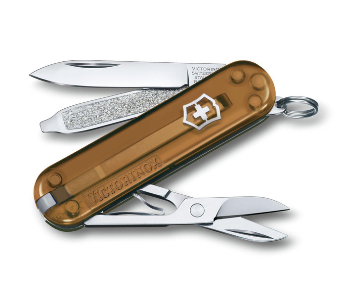 Victorinox Classic SD Multitool Transparent Chocolate Fudge Handle Plain Edge 0.6223.T55G