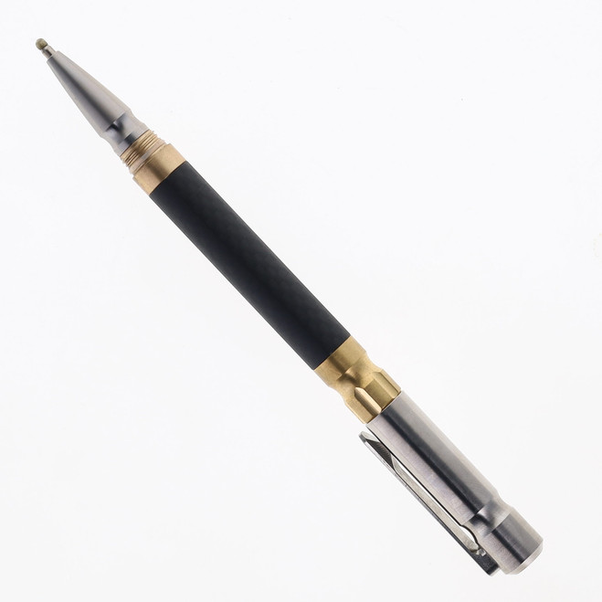 TwoSun Tactical Pocket Pen Carbon Fiber/Brass Titanium Body Black Ink PEN-06-UP