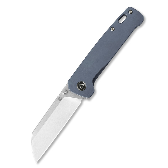 Discontinued QSP Penguin Folding Knife Blue Titanium Handle 154CM Plain Edge Stonewash Finish QS130-R