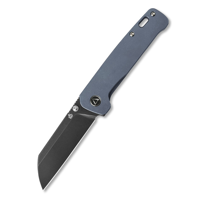 Discontinued QSP Penguin Folding Knife Blue Titanium Handle 154CM Plain Edge Black Blade QS130-S