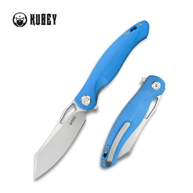 Kubey Drake Folding Knife Blue G10 Handle AUS-10 Plain Edge Sandblast Finish KB239D