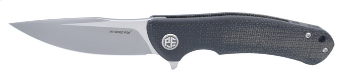 Petrified Fish Warrior Folding Knife Black Flax Handle K110 Plain Edge Sand Blast Finish PF-949-D