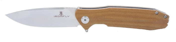 Ironfly Zesty Folding Knife Khaki Burlap Micarta Handle VG-10 Plain Edge Satin Finish VF01-10