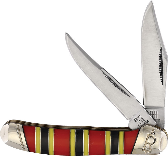 Rough Ryder Copperhead Coral Snake Folding Knife 440A Black/Red/Yellow Acrylic Handle Clip/Skinner Plain Edge RR2280