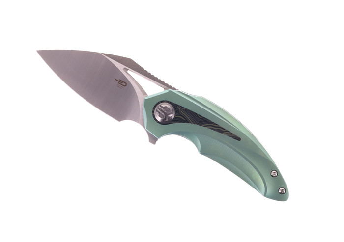 Bestech Nuke Folding Knife Green Titanium Black/Green G10 Handle M390 Plain Edge Satin Finish BT2107D