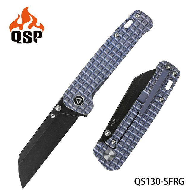 Discontinued QSP Penguin Folding Knife Blue Titanium Handle 154CM Plain Black Blade QS130-SFRG