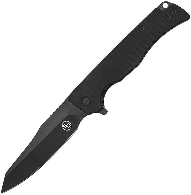 StatGear Ausus-Slim Folding Knife Black G10 Handle D2 Reverse Tanto Plain Black Blade STAT117BLK