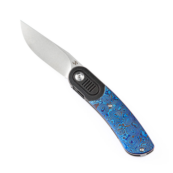 Kansept Reverie Folding Knife Black Titanium/Timascus Handle S35VN Plain Edge K2025A4