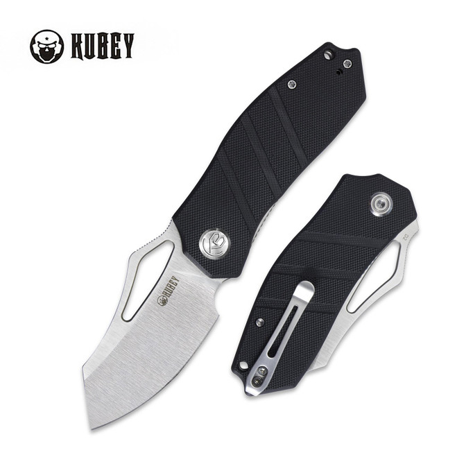 Kubey Folding Knife Black G10 Handle D2 Tanto Point Plain Edge Satin Finish KU335A