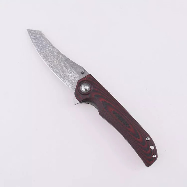 Discontinued Shieldon Tortank Folding Knife Red G10/Carbon Fiber Handle Damascus Reverse Tanto Plain Edge SHI7091D1 Discontinued Shieldon Tortank Folding Knife Red G10/Carbon Fiber Handle Damascus Reverse Tanto Plain Edge SHI7091D1
